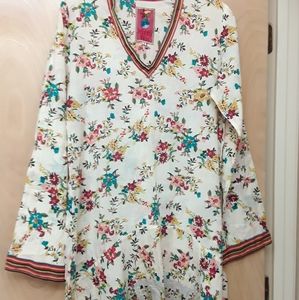 Johnny Was White Floral Tunic
